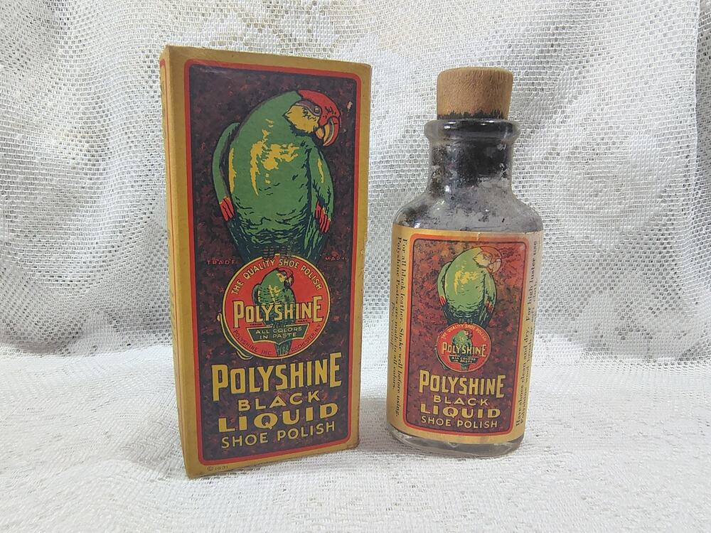 Vintage Polyshine Shoe Shine Paper Label Box Wlth Box Parrot Rochester, NY